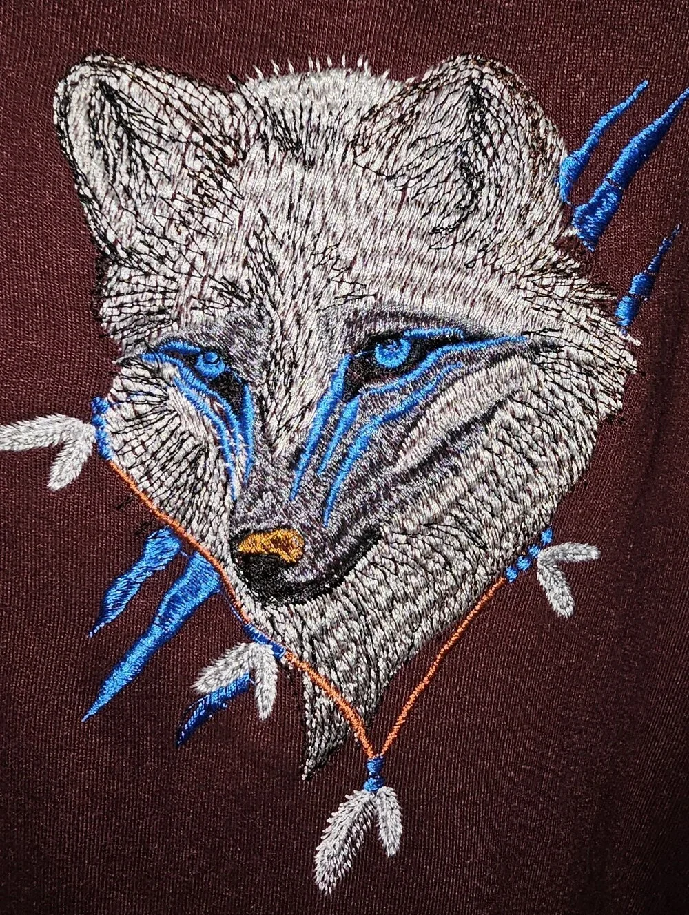 Boy's Sz 4 Maroon Native American Hoodie with Embroidered Wolf - Handmade